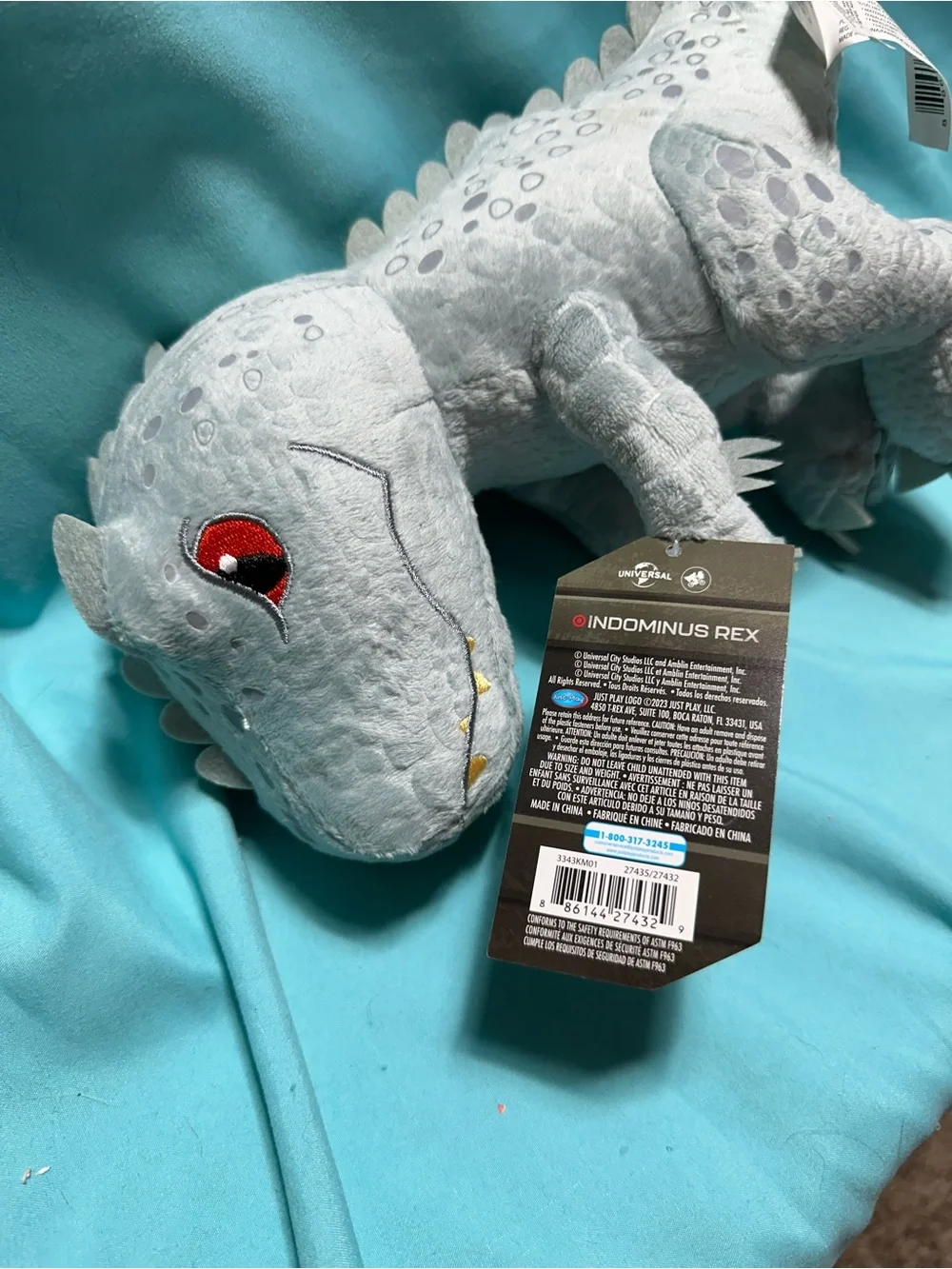 Universal Indominus Rex Grey Jurassic World Plush Dinosaur Toy with Red Eyes